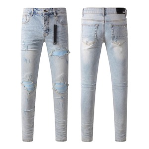 Jean vintage homme slim fit coupe droite en denim de coton personnalisé, écologique, respirant et déchiré - Product Image 2