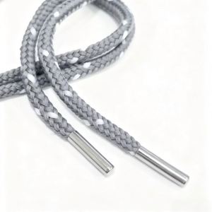 Cordón Trenzado Hueco de Poliéster Gris Blanco de 6 mm de Diámetro para Calzado, Bolsos y Prendas de Vestir al por Mayor - Product Image 1