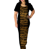 Bleu 2 pièces ensemble femmes Samoan Puletasi motif Tribal polynésien grande taille femmes ensembles rose Hibiscus femmes Maxi robes