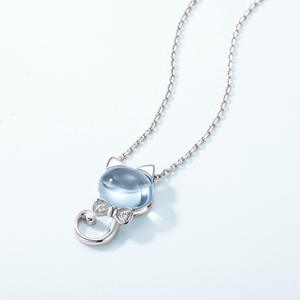 Joyería elegante cielo azul Topacio blanco oro gato colgante collar para mujer - Product Image 4