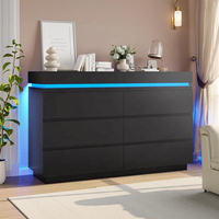 Commode noire à 6 tiroirs personnalisée en usine Commode de rangement en bois avec LED
