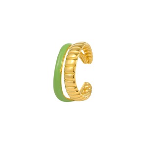 2025 vert huile dégoulinant Double couche creux anneau ouvert pour les femmes Texture 18k plaqué or acier inoxydable émail anneau - Product Image 5
