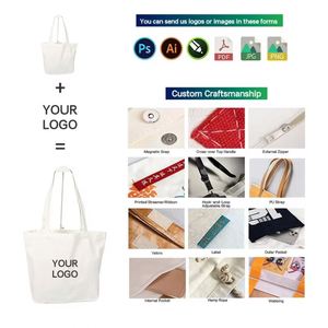 Custom Letter Print Canvas Tote Recycle Material, Zippered & Pocketed Personalized Large Shopping <b>Bag</b> With Logo Size Options - Product Image 3