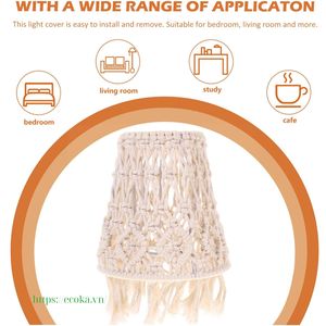 Handmade Boho Macrame Dệt Chụp Đèn Với Tua Clip-On Ánh Sáng Bì<span class=keywords><strong>a</strong></span> Cho Đèn Chùm Thoáng Khí Sợi Ngang Dệt Kim Phụ Kiện - Product Image 3