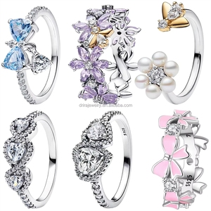 Anillo de Plata de Ley 925 con Corazón y Flor de <span class=keywords><strong>Pandora</strong></span>, el Más Vendido del 2026, Regalo de Joyería para la Elegancia y el Encanto de la Mujer Europea - Product Image 2