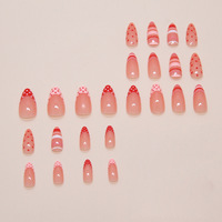 Nouvelles Patchs d'Ongles Français en Forme d'Amande à Pois Rouges et Rayures – Adorables Patchs d'Ongles pour Femmes, Vente en Gros Usine