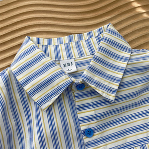 Tongxingyuan Boys Striped Shirt Cotton Woven Autumn 2024 Spring Fall Kids Top Blue White Stripes NT286 - Product Image 4