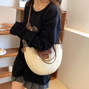 Bolso Semicircular portátil de fábrica, bolsa de mano semiredonda <span class=keywords><strong>Bali</strong></span>, de paja con cuerda de papel - Product Image 3