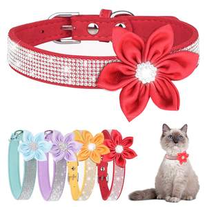 Adjustable Leather <b>Dog</b> and Cat <b>Collars</b> with Cute Sunflowers Rhinestone Shiny Solid Pattern for Kittens and Puppies - Product Image 1