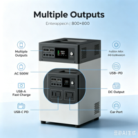 Station d'alimentation portable 500W, batterie LiFePO4 1000Wh, sortie AC à onde sinusoïdale pure, charge solaire MPPT, type C, camping, camping-car, maison, urgence