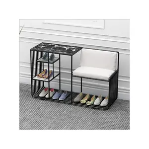 Étagère à chaussures en métal et cuir, meuble de rangement portable moderne avec fil, tabouret siège