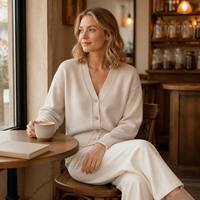 Cardigan personnalisé pour femme en cachemire 100% - Hiver - Casual - Élégant - Basique - Design contrasté en forme de cœur - Col en V - Boutons sur le devant