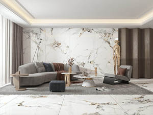 Grande dalle de pierre artificielle 1600x3200, dalle de pierre frittée polie pour la décoration murale intérieure - Product Image 1