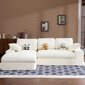 Juego de Sofás Reclinables de Corduroy Blanco con Diseño Moderno en Forma de L para la Comodidad de la Sala de Estar - Product Image 3