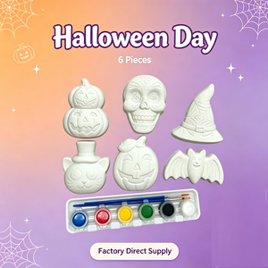 Kit de peinture sur plâtre DIY pour Halloween, 6 formes, figurines vierges en gypse, couleurs vives, kit d'artisanat éducatif pour adolescents et adultes - Product Image 4