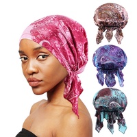 new arriving women durag designer durag lace elastic long tail pirate milk  silk durag bonnets for women red pink hats