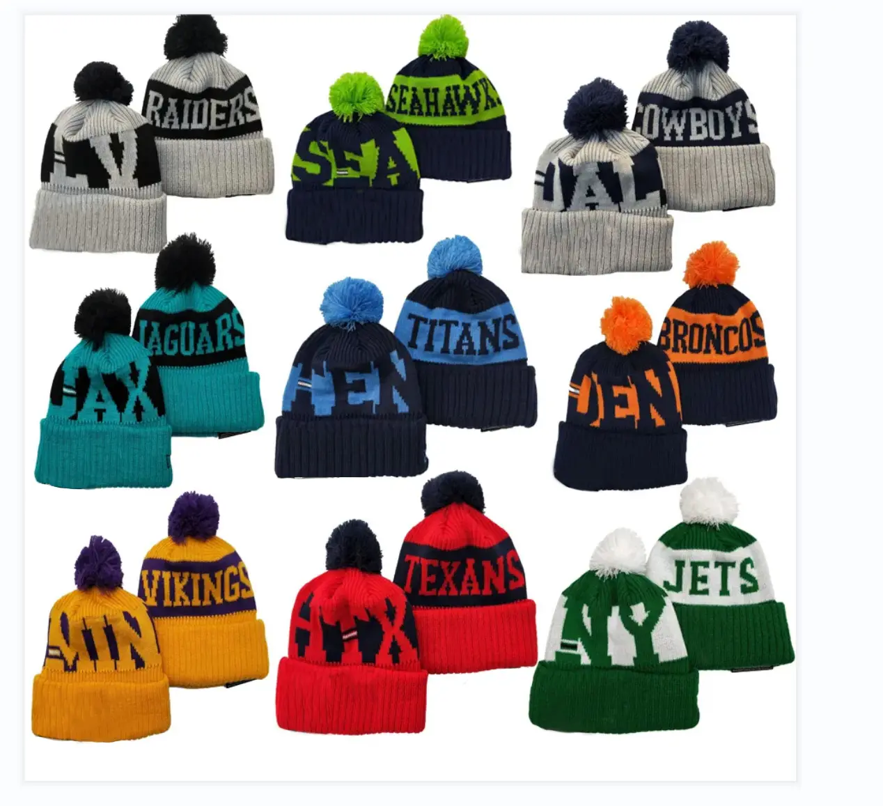 Topi kupluk hangat, topi beanie olahraga sepak bola Amerika semua tim tim musim dingin