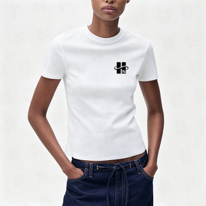 Manufacturer Wholesale High Quality Combed Cotton <b>Top</b> Tee Custom Silk Screen Print Logo Heavy Weight Crop T Shirt Women Fitted - Product Image 2