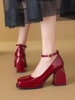 Chaussures de mariée en cuir pour femmes, style Mary Jane, à talon haut, avec bride à la cheville, plateforme, pour soirées et événements, OEM ODM