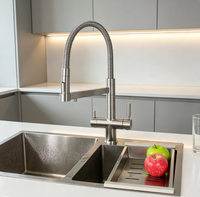 Robinet de cuisine extractible 4 voies en nickel brossé avec bec à ressort, mitigeur d'évier de style commercial à double poignée