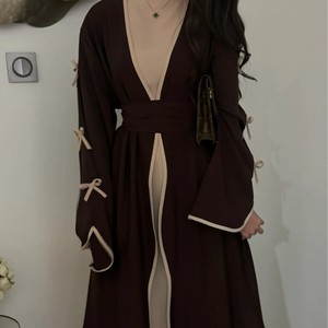 Zifeng OME nueva moda venta Europa Oriente Medio Dubai belleza pura vestido con lazo Abaya - Product Image 4