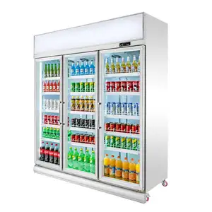 Peralatan pendinginan merchansing komersial kualitas tinggi kulkas Supermarket pajangan minuman 1 ~ 3 pintu