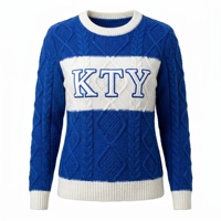 Nouvelle Arrivée 2026 – Pull en Maille Torsadée Style Preppy, Col Rond Contraste Bleu et Blanc, Haut Décontracté en Tricot pour Femme