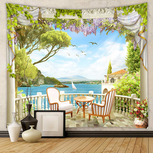 <span class=keywords><strong>Tapisserie</strong></span> <span class=keywords><strong>murale</strong></span> à thème paysage tropical, océan bleu, ciel et île, avec végétation, pour la décoration de chambre et de salon - Product Image 5