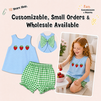 Ensemble 2 pièces Puresun Boutique personnalisé en coton 100% avec broderie fraise, haut et short bouffant, dos ouvert à carreaux et nœud pour filles de 2 à 8 ans