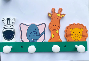 Porte-manteau mural en bois écologique en forme d'<span class=keywords><strong>animaux</strong></span> de dessin animé, girafe et lion mignons, taille/couleur personnalisables - Product Image 3