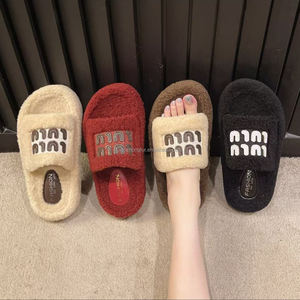 Marque de mode fourrure de lapin automne hiver maison pantoufles anti-dérapant doux pantoufles à bout ouvert diapositives confortables chaussures en peluche d'intérieur - Product Image 6