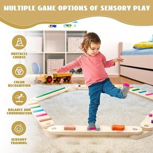 Marchepieds en bois équilibre pour enfants step stone meubles jouet enfant en bas âge activité gym Balance Beam - Product Image 5
