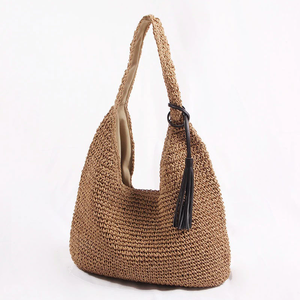 Femmes grande capacité fait à la main paille <span class=keywords><strong>osier</strong></span> tissé fourre-tout sac à bandoulière décontracté pour automne hiver été plage vacances sous les bras sac - Product Image 2