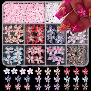 Set de 12 Rejillas de Decoración de Uñas 3D <span class=keywords><strong>con</strong></span> <span class=keywords><strong>Flores</strong></span> de Cinco Pétalos Coloridas, Piedras de Imitación Planas <span class=keywords><strong>con</strong></span> Cuentas de Acero y Resina, Estilo Francés DIY - Product Image 6