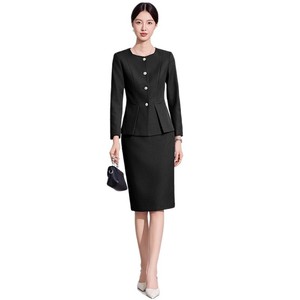 Women's Two Piece Suit Set Full Sleeve Midi Skirt Office Lady Style Anti-Wrinkle Spring Worsted Fabric - Product Image 5