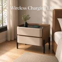 Table de chevet intelligente moderne avec chargeur sans fil, haut-parleur Bluetooth, lumière LED à 3 couleurs réglables, table d'appoint de luxe A25 pour chambre à coucher
