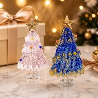 Figurine de mini sapin de Noël en verre fait main avec étoile dorée en sommet pour la décoration de table de Noël et les cadeaux de Noël