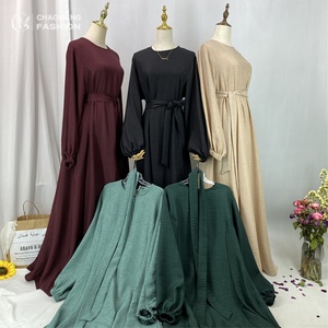 Nouvelle robe Abaya en lin printemps/été, vêtements islamiques pour femmes musulmanes avec manches longues, poches latérales, séchage rapide, légère, 6840 # - Product Image 1
