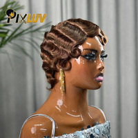 Cabello Humano Virgen Brasileño con Ondas Finger Wave para Peluca sin Pegamento, Color Marrón HD, Hecho a Máquina, Crudo, de Alta Densidad