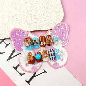 Qianya Cat Paw Plaid Teens Press on Nails 10 PCS-Lindas <span class=keywords><strong>uñas</strong></span> postizas a cuadros para chicas <span class=keywords><strong>adolescentes</strong></span> de 12 a 18 años, arte de <span class=keywords><strong>uñas</strong></span> para niños grandes - Product Image 3