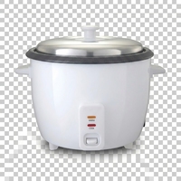 Penanak Nasi Elektrik Otomatis Portabel Berbentuk Kotak dari Paduan Logam dengan Kontrol Timer Digital, Panci Dalam Anti Lengket, Termasuk Pengaduk dan Gelas Takar.