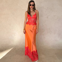 Robe de soirée élégante et sexy en dentelle diamantée, patchwork ajouré, bretelles spaghetti, longueur thé, silhouette crayon, séchage rapide, idéale pour l'été
