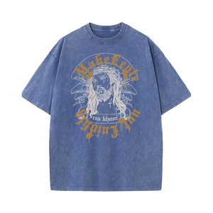 Hombres personalizados en blanco lavado con ácido de gran tamaño Drop Shoulder Streetwear DTG Print 3D en relieve Camiseta de manga corta de peso pesado para hombres - Product Image 1