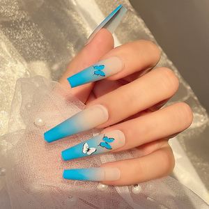 <span class=keywords><strong>Uñas</strong></span> postizas <span class=keywords><strong>de</strong></span> moda con degradado, pintadas a mano, puntas azules estilo americano, <span class=keywords><strong>uñas</strong></span> postizas <span class=keywords><strong>de</strong></span> ballet. - Product Image 4