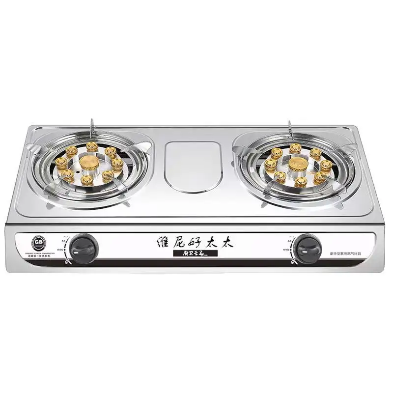 Home use Stainless Steel gas stove 2 burner table gas stove iron burner Gas Cooker