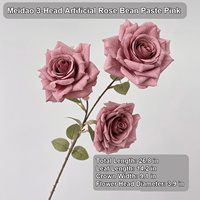 Lot de 3 têtes de roses artificielles en soie, effet toucher réel, pour vase et arrangements floraux