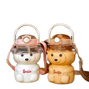 1 L Eco-Friendly Kids Kawaii <b>Bear</b> Water <b>Bottle</b> with Straw Portable Plastic Design Boiling Water Applicable - Product Image 1