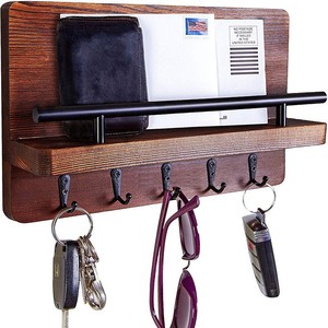 Wooden Wall Mounted Key Rack With <b>Shelf</b> For Entryway Storage And Coat <b>Hooks</b> Home Use - Product Image 1