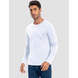 Mens Cotton Long Sleeve Crew Neck <b>T</b>-<b>Shirt</b> Regular Fit <b>Plain</b> Ultra Soft Knitted O-Neck Classic Style <b>White</b> - Product Image 2
