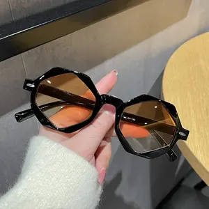 새로운 다각형 개성 선글라스 레이디 PC 리벳 스타일 그라데이션 UV400 선글라스 대형 불규칙한 육각 선글라스